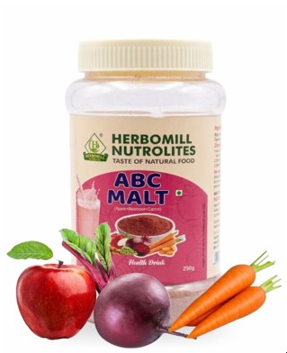 The Herbomill ABC Malt Powder, 250g|Dry Fruits|Apple Beetroot Carrot Mix|Chemical Free|For Kids & Adults